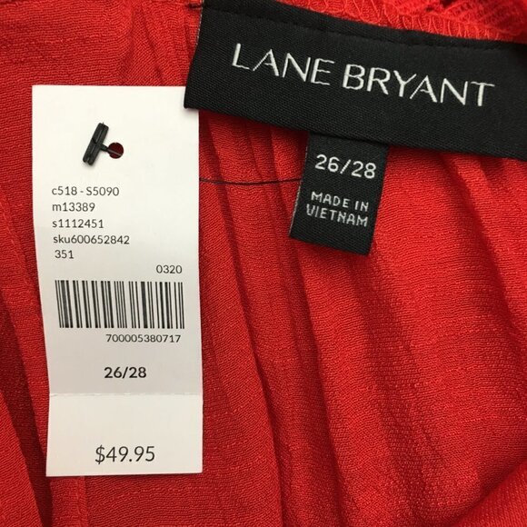 NEW Lane Bryant Women's Red Tunic Top Crochet Neckline Long Sleeves size 26 / 28 - Picture 5 of 11